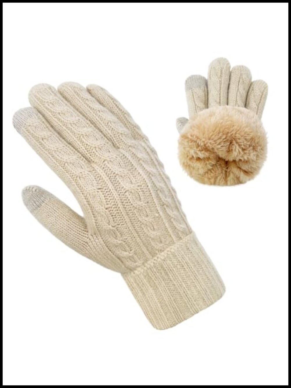 Women's Thermal Fleece Lined Knit Winter Gloves Touchscreen Folding Cuffs